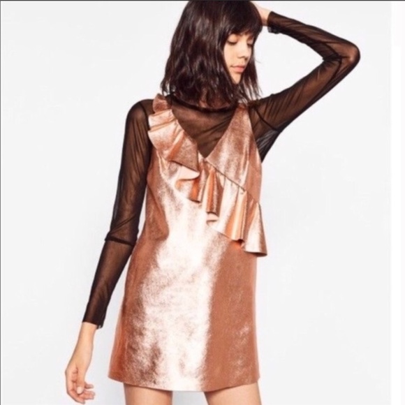 MBM Unlimited Dresses & Skirts - Rose Gold Metallic Ruffle Faux Suede Party…